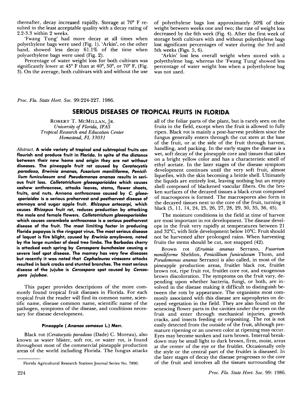 Serious Diseases of Tropical Fruits in Florida