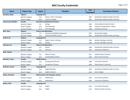 MSC Faculty Credentials Page 1 of 17