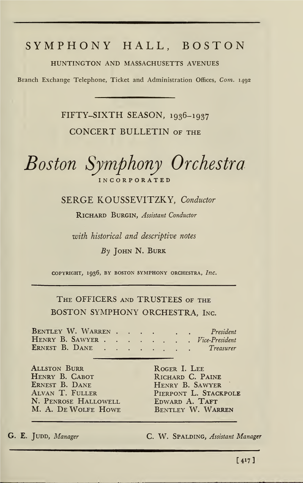 Boston Symphony Orchestra Concert Programs, Season 56,1936