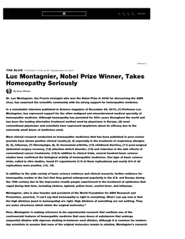 Luc Montagnier, Nobel Prize Winner, Takes Homeopathy Seriously