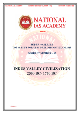 Indus Valley Civilization 2500 Bc- 1750 Bc
