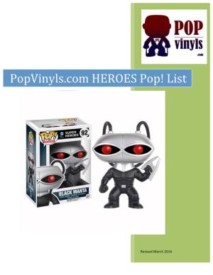Popvinyls.Com HEROES Pop! List