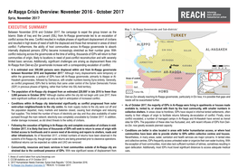 Ar-Raqqa Crisis Overview: November 2016 - October 2017 Syria, November 2017