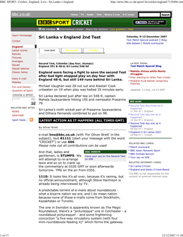 BBC SPORT | Cricket | England | Live - Sri Lanka V England