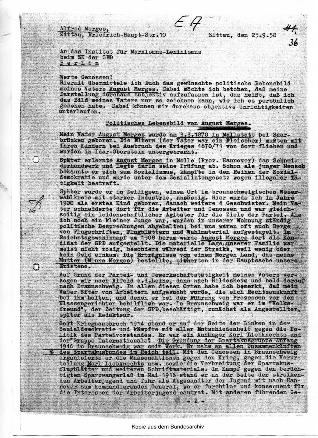 Kopie Aus Dem Bundesarchiv -7- Nossen Braunschweigs Wurde Er Während Des Krieges Mehrfach Verhaftet Und Eillgesperrt