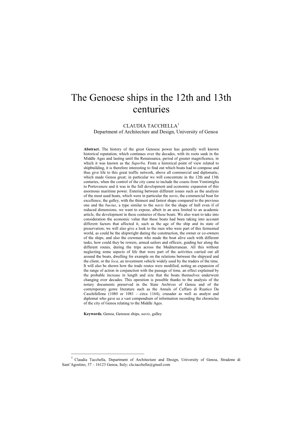 The Genoese Ships in the 12Th and 13Th Centuries