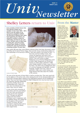 Shelley Letters Return to Univ from the Master
