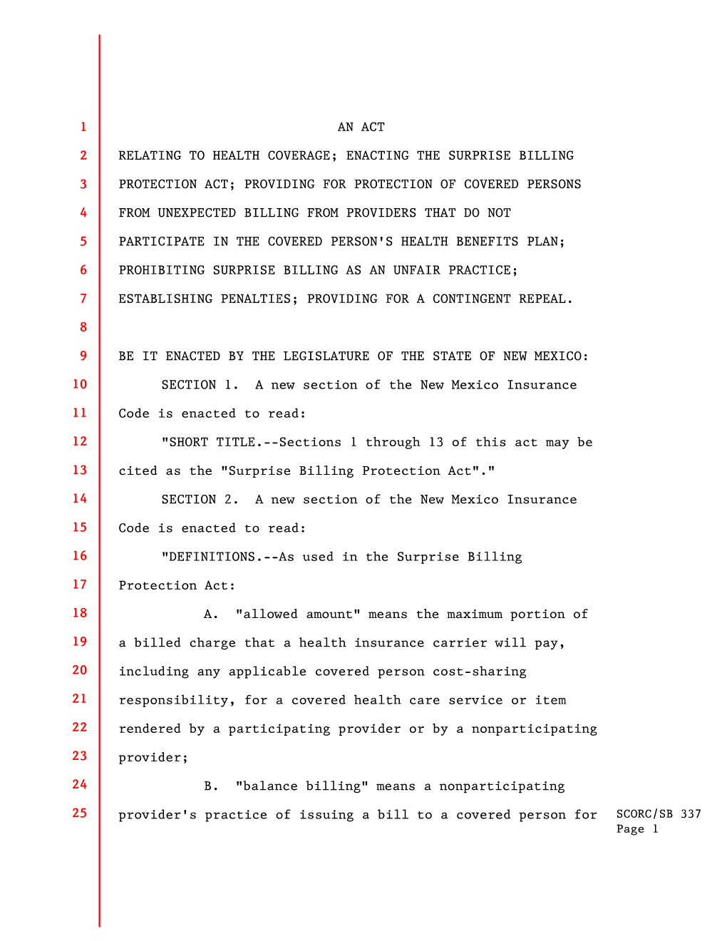 SB 337 Page 1 1 the Difference Between the Nonparticipating Provider's Billed