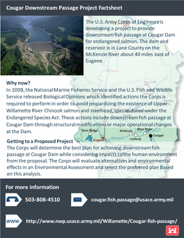 Cougar Downstream Passage Project Factsheet 503-808-4510 for More
