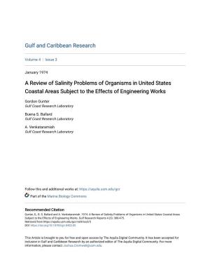 A Review of Salinity Problems of Organisms in United States Coastal Areas Subject to the Effects of Engineering Works