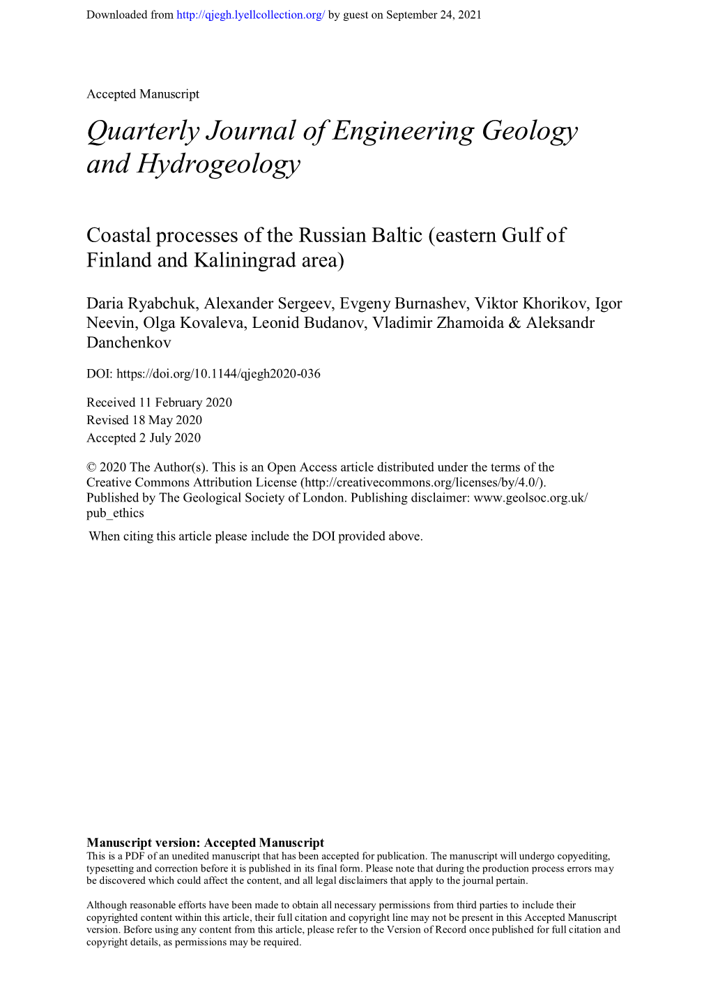 Coastal Processes of the Russian Baltic (Eastern Gulf of Finland and Kaliningrad Area)