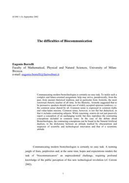 The Difficulties of Biocommunication