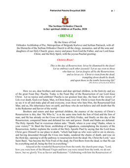 Patriarchal Paschal Encyclical 2020, English
