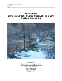 Shasta River Chinook and Coho Salmon Observations in 2013 Siskiyou County, CA