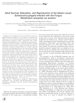 Adult Survival, Maturation, and Reproduction of the Desert Locust Schistocerca Gregaria Infected with the Fungus Metarhizium Anisopliae Var Acridum