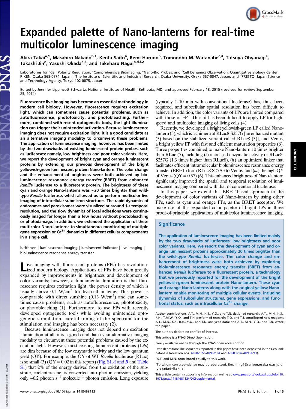 Expanded Palette of Nano-Lanterns for Real-Time Multicolor Luminescence Imaging