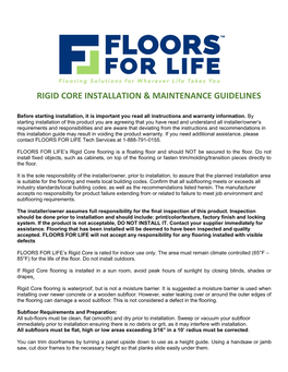 Rigid Core Installation & Maintenance Guidelines