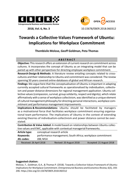 Towards a Collective-Values Framework of Ubuntu: Implications for Workplace Commitment