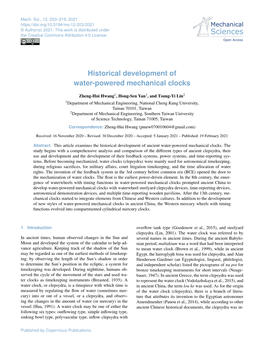 Historical Development of Water-Powered Mechanical Clocks