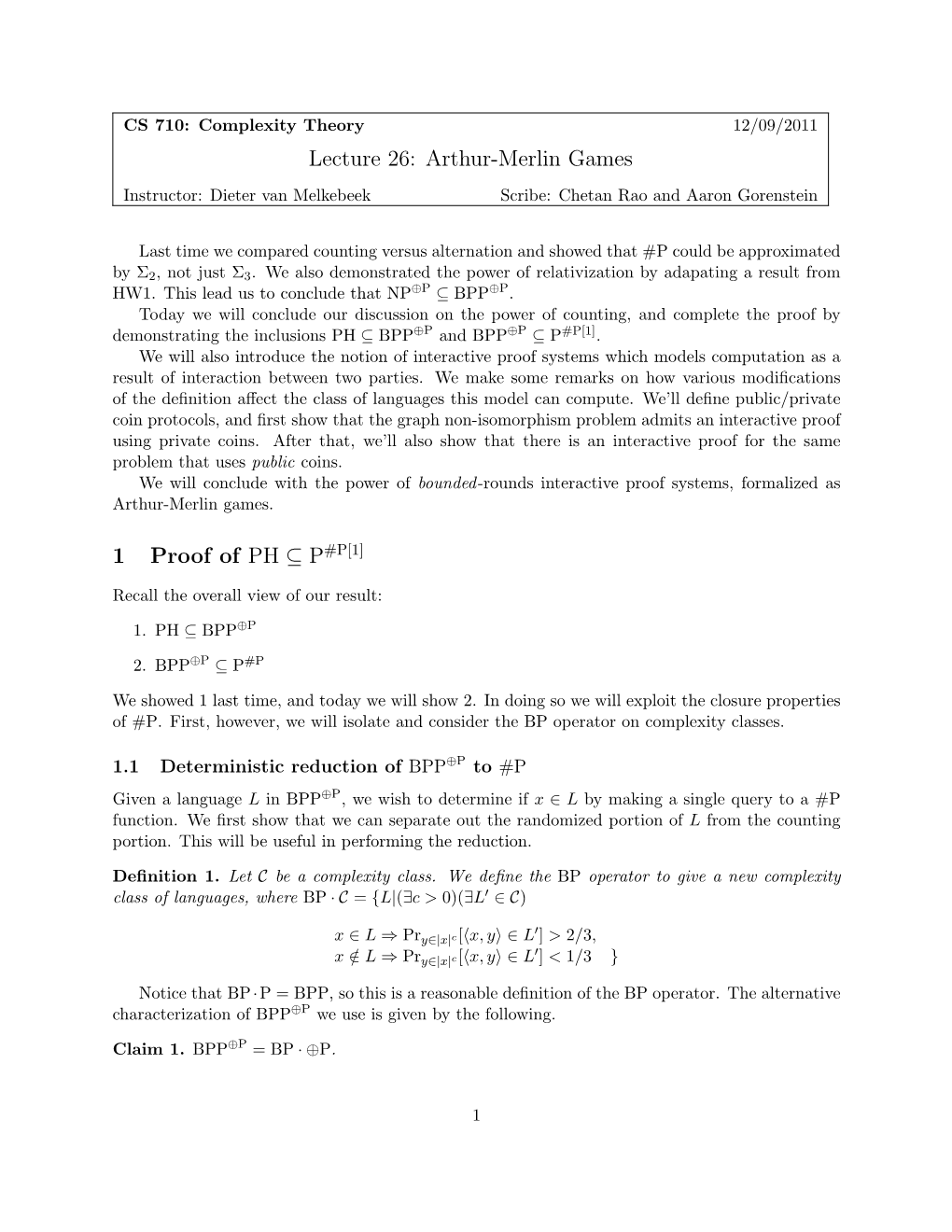 Lecture 26: Arthur-Merlin Games 1 Proof of PH