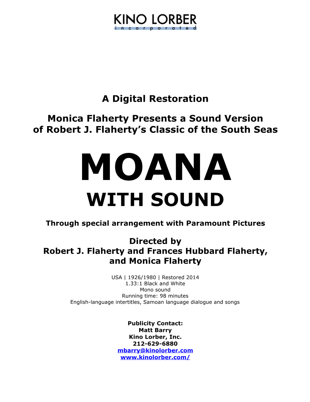 MOANA with SOUND Pressbook