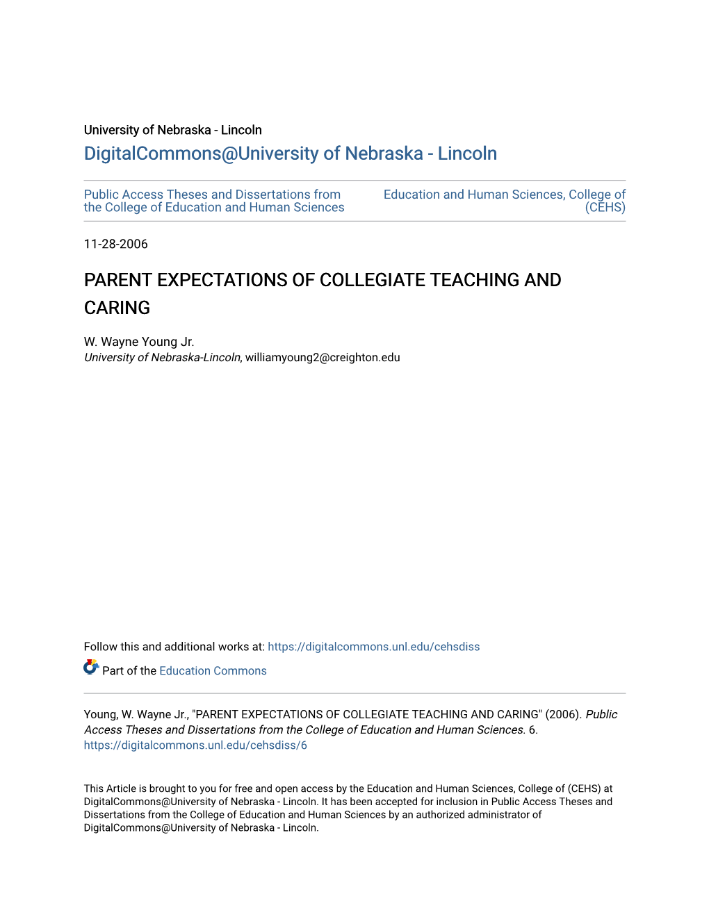 Parent Expectations of Collegiate Teaching and Caring