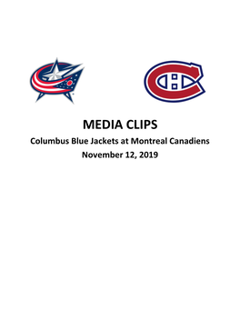 MEDIA CLIPS Columbus Blue Jackets at Montreal Canadiens November 12, 2019