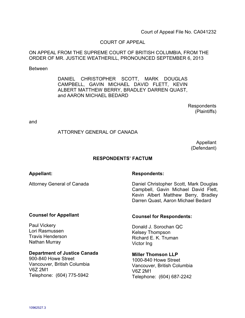 Court of Appeal File No. CA041232 COURT of APPEAL on APPEAL