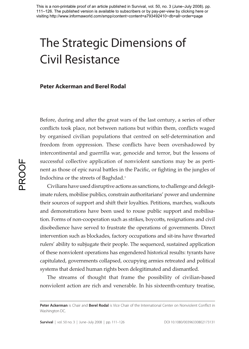 The Strategic Dimensions of Civil Resistance