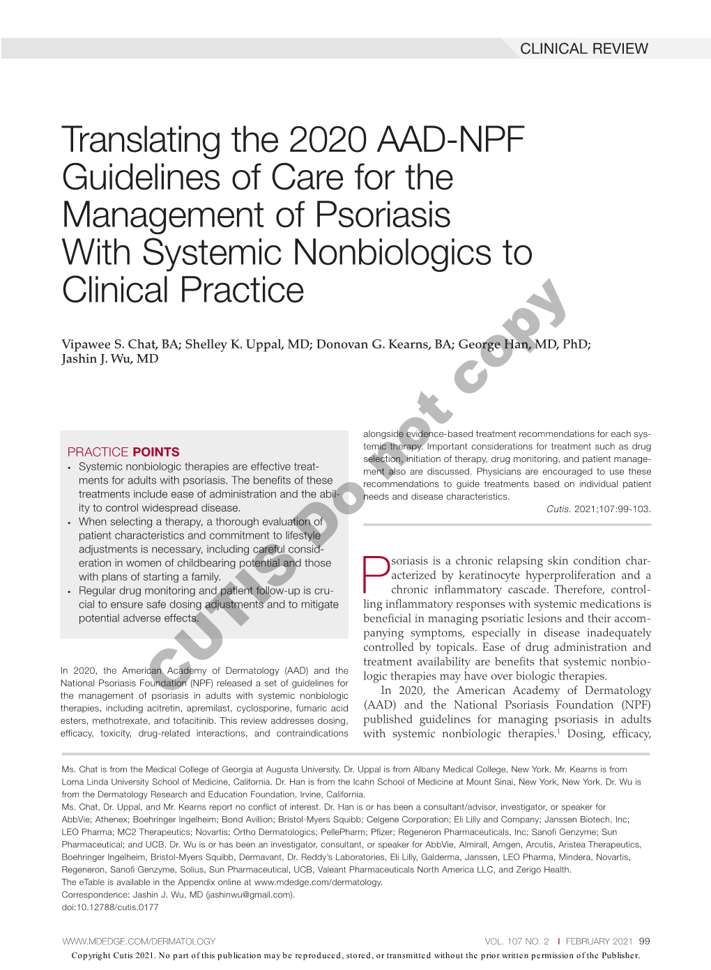 Translating The 2020 AAD-NPF Guidelines Of Care For The Management Of ...