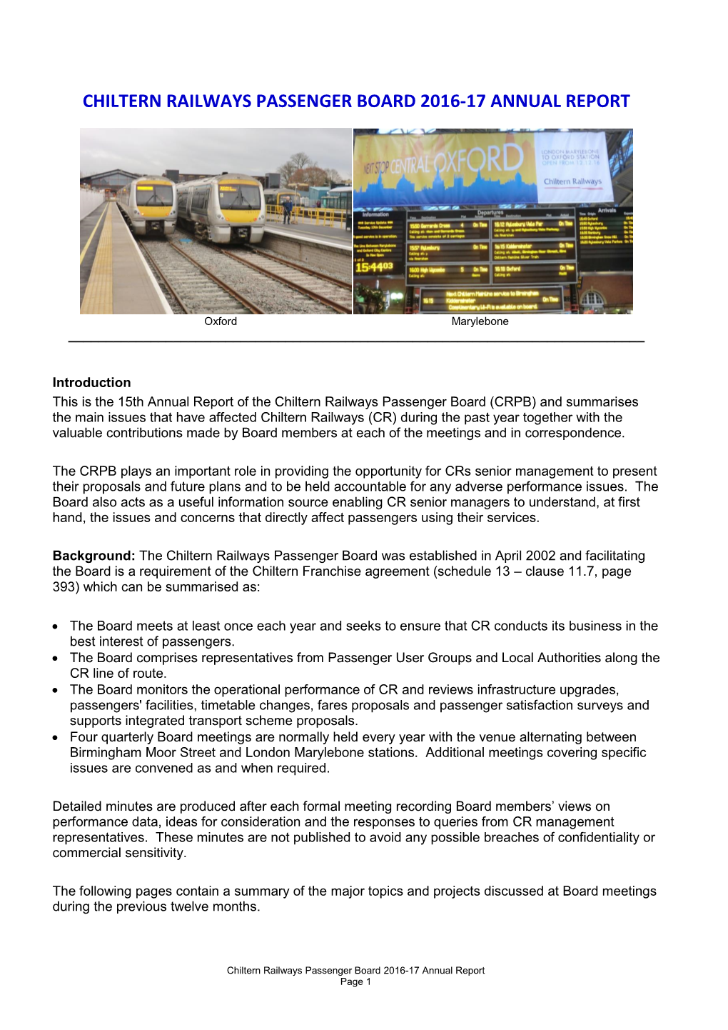 Chiltern Railways Passenger Board 2016-17 Annual Report