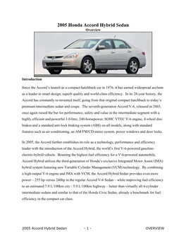 2005 Honda Accord Hybrid Sedan Overview