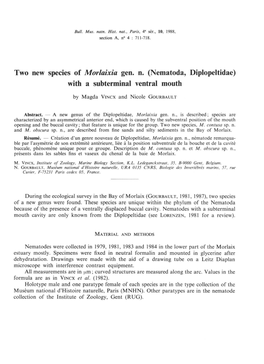 Two New Species of Morlaixia Gen. N. (Nematoda, Diplopeltidae) with a Subterminal Ventral Mouth