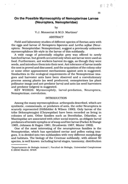 On the Possible Myrmecophily of Nemopterinae Larvae (Neuroptera, Nemopteridae) by V.J
