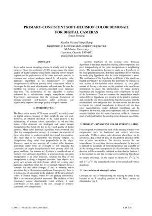 PRIMARY-CONSISTENT SOFT-DECISION COLOR DEMOSAIC for DIGITAL CAMERAS (Patent Pending)