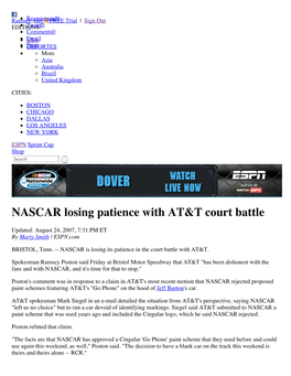 NASCAR Losing Patience with AT&T Court Battle