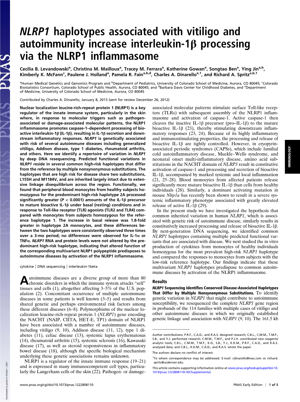 NLRP1 Haplotypes Associated with Vitiligo and Autoimmunity Increase Interleukin-1Β Processing Via the NLRP1 Inflammasome