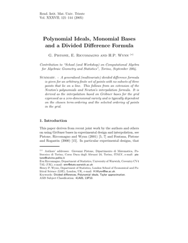 Polynomial Ideals, Monomial Bases and a Divided Difference Formula