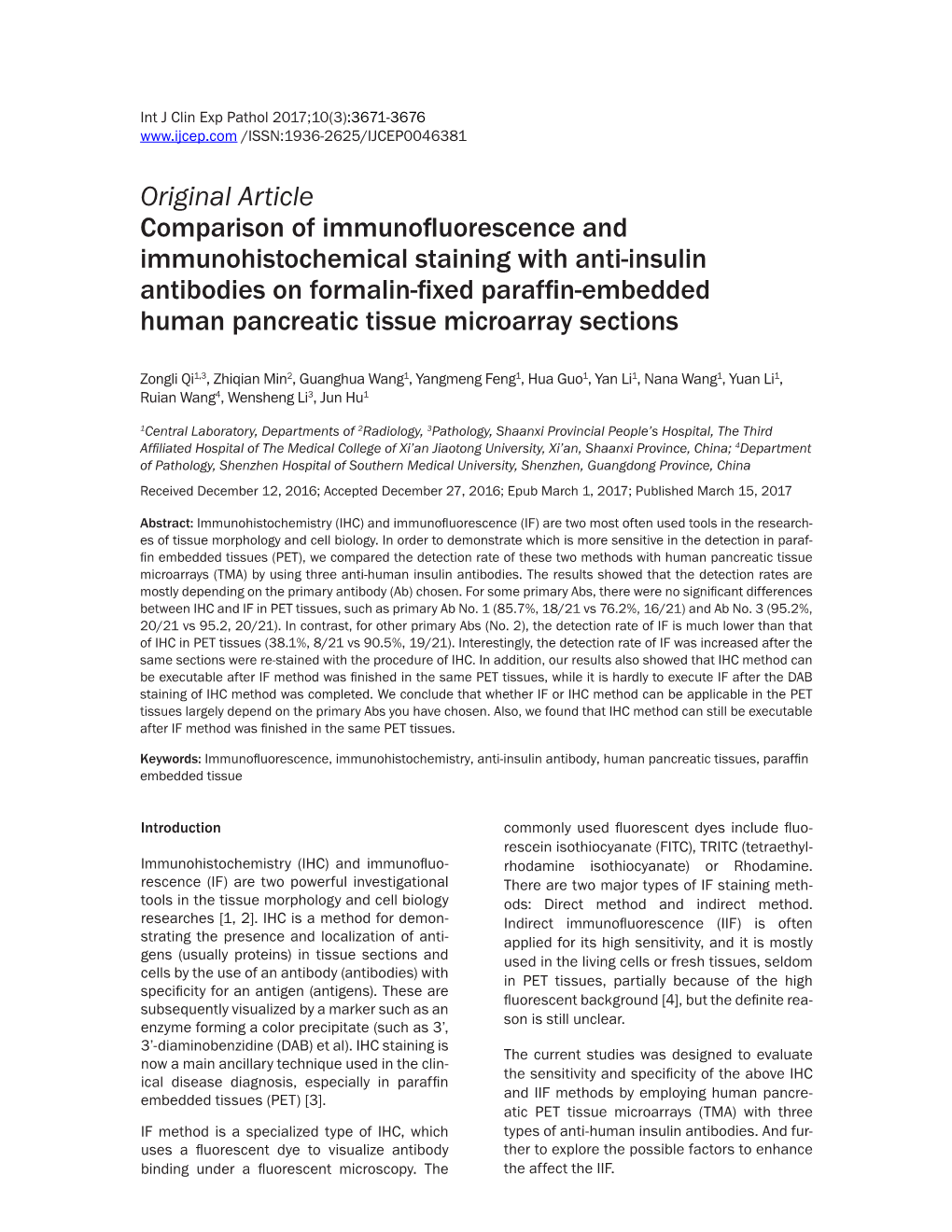 Original Article Comparison of Immunofluorescence And