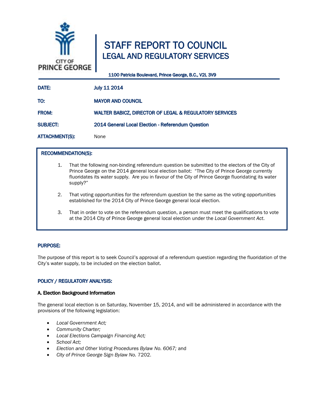 2014 General Local Election - Referendum Question