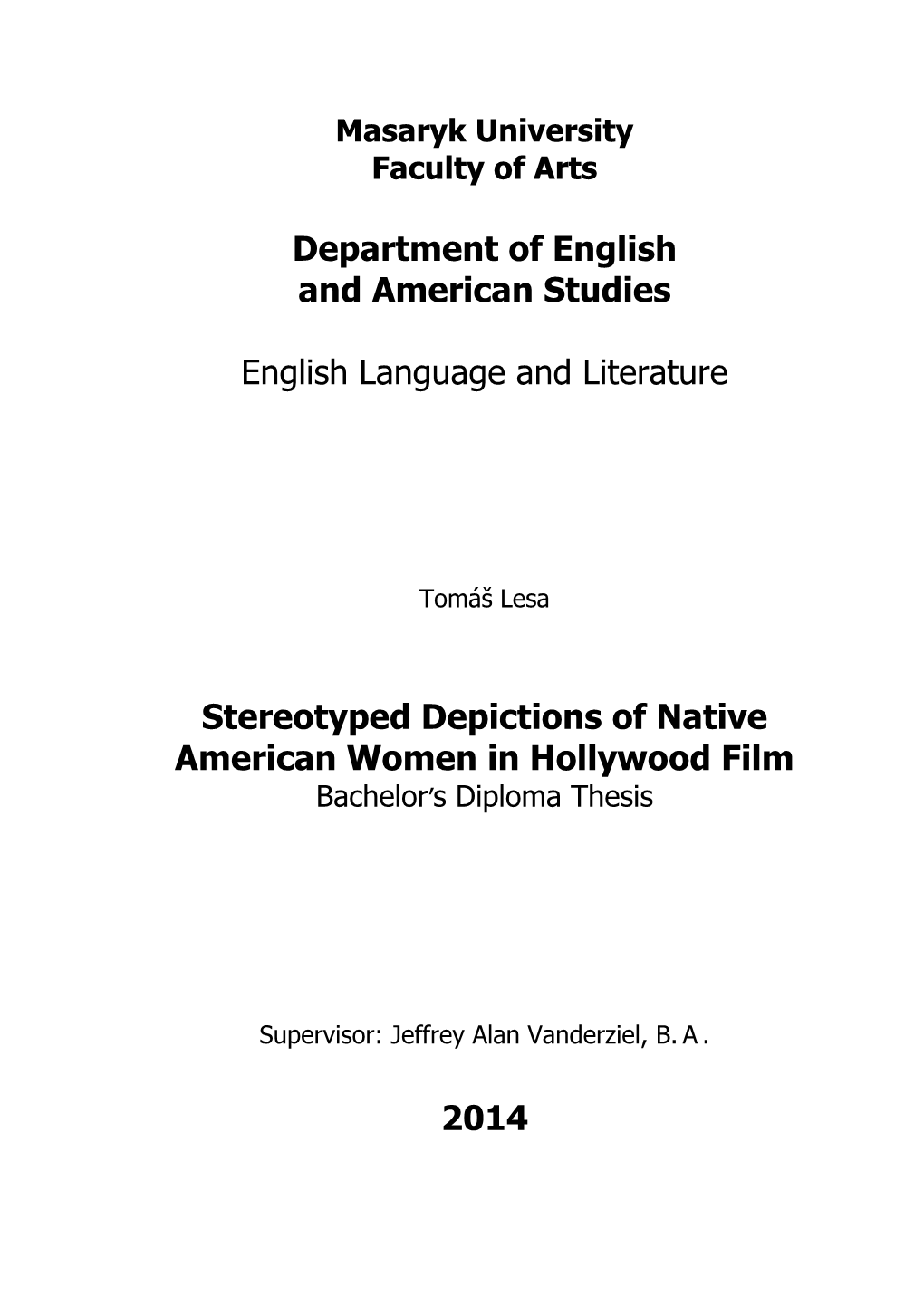 Department of English and American Studies English Language And