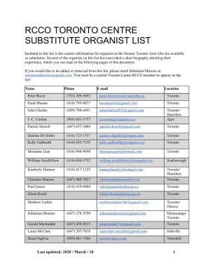 Rcco Toronto Centre Substitute Organist List