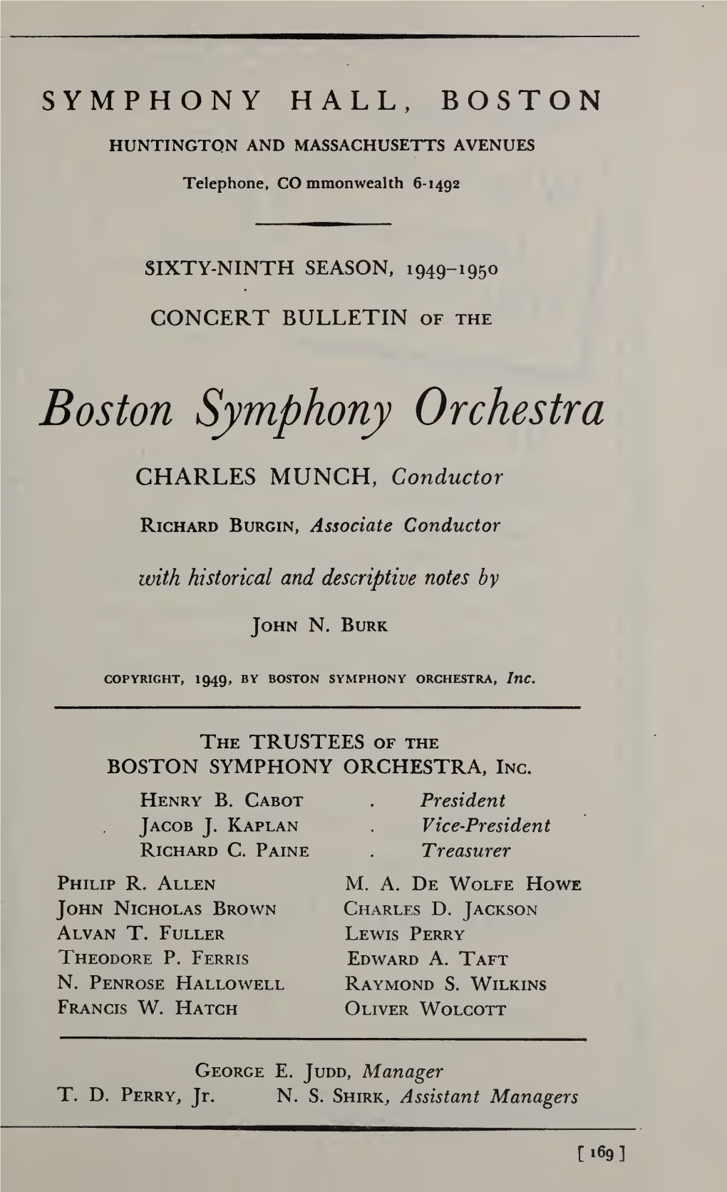 Boston Symphony Orchestra Concert Programs, Season 69, 1949-1950, Subscription