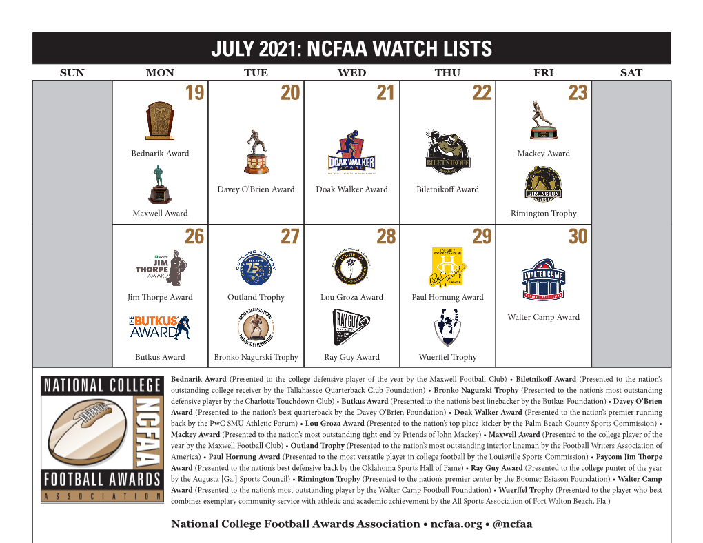 Ncfaa Watch Lists Sun Mon Tue Wed Thu Fri Sat 19 20 21 22 23