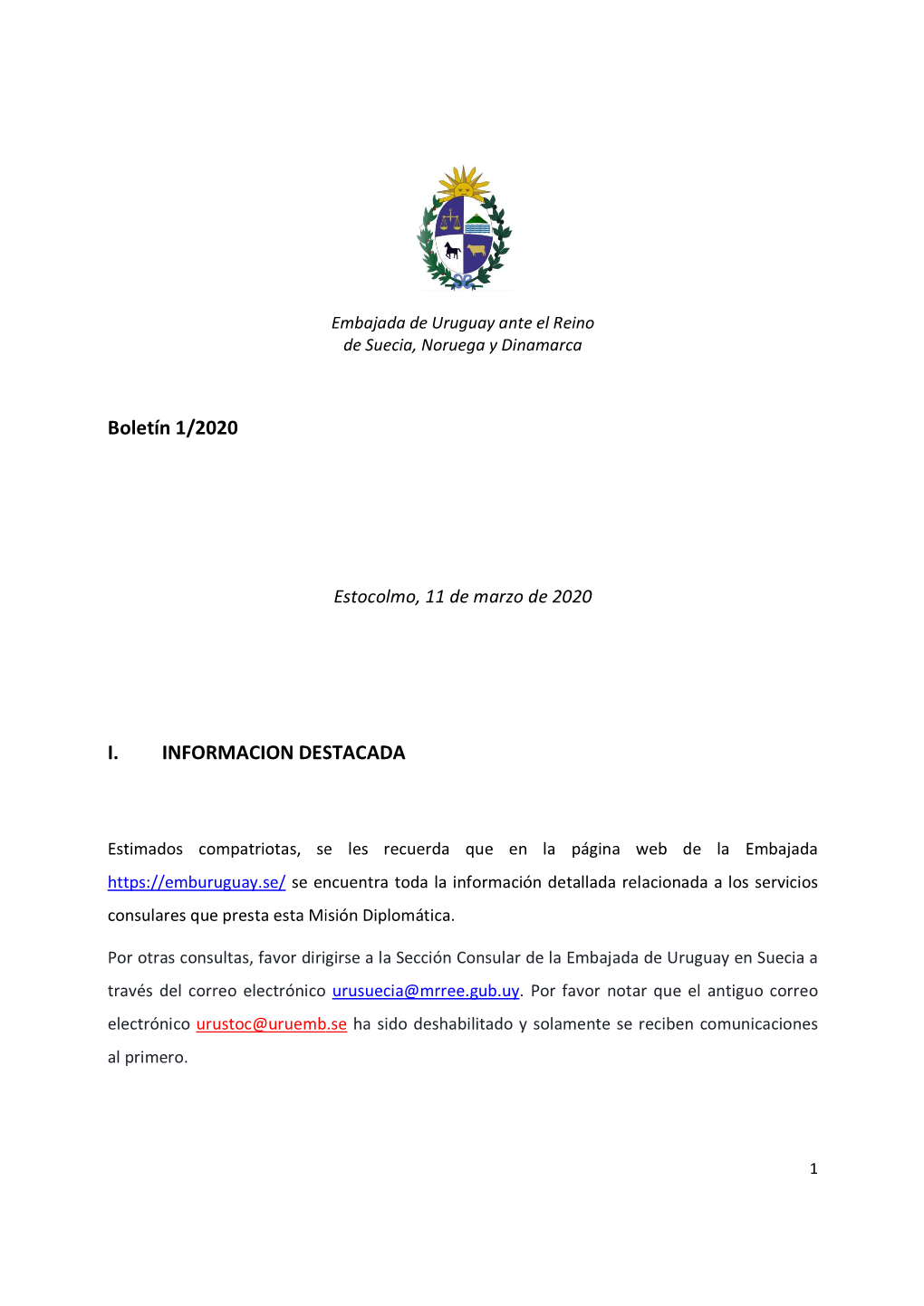 Boletín 1/2020 I. INFORMACION DESTACADA ACION DESTACADA