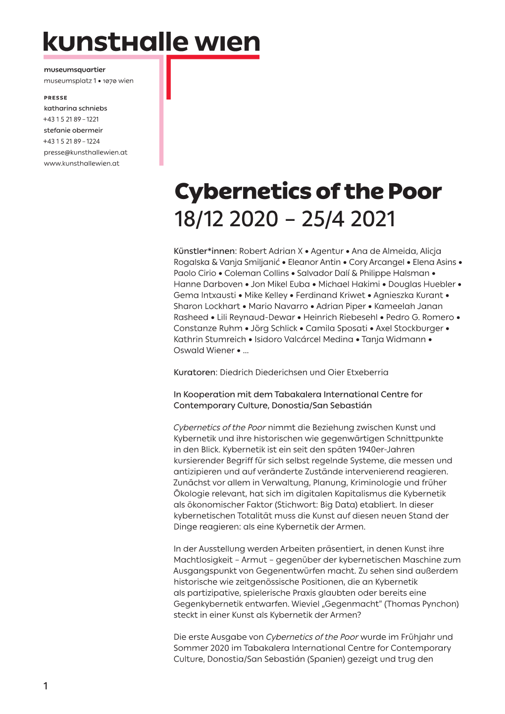 Cybernetics of the Poor 18/12 2020 – 25/4 2021