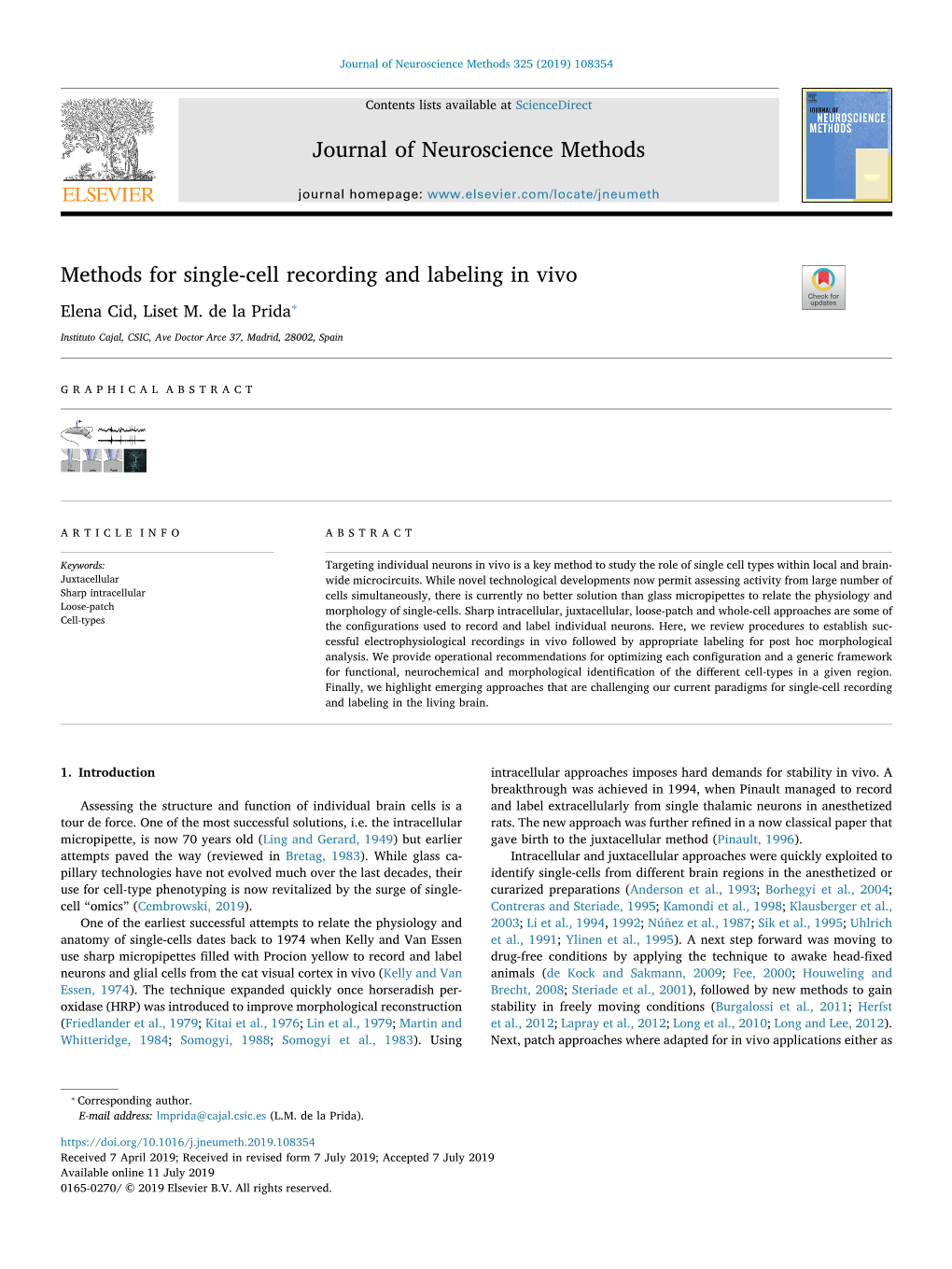 Methods for Single-Cell Recording and Labeling in Vivo T ⁎ Elena Cid, Liset M