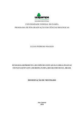 Universidade Federal Do Pampa Programa De Pós-Graduação Em Ciências Biológicas Lilian Pedroso Maggio Dissertação De Mestr