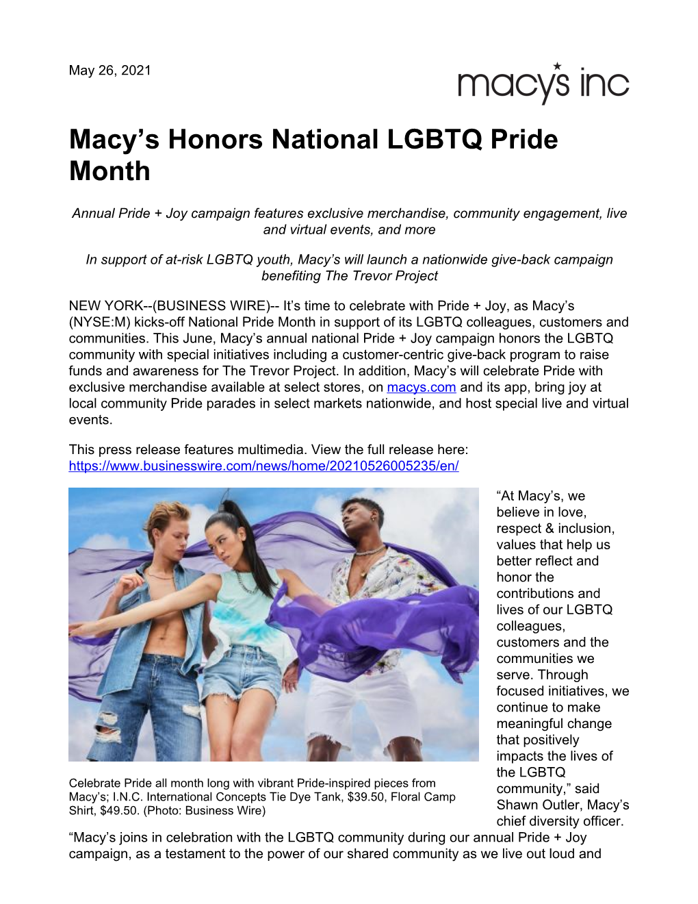 Macy's Honors National LGBTQ Pride Month