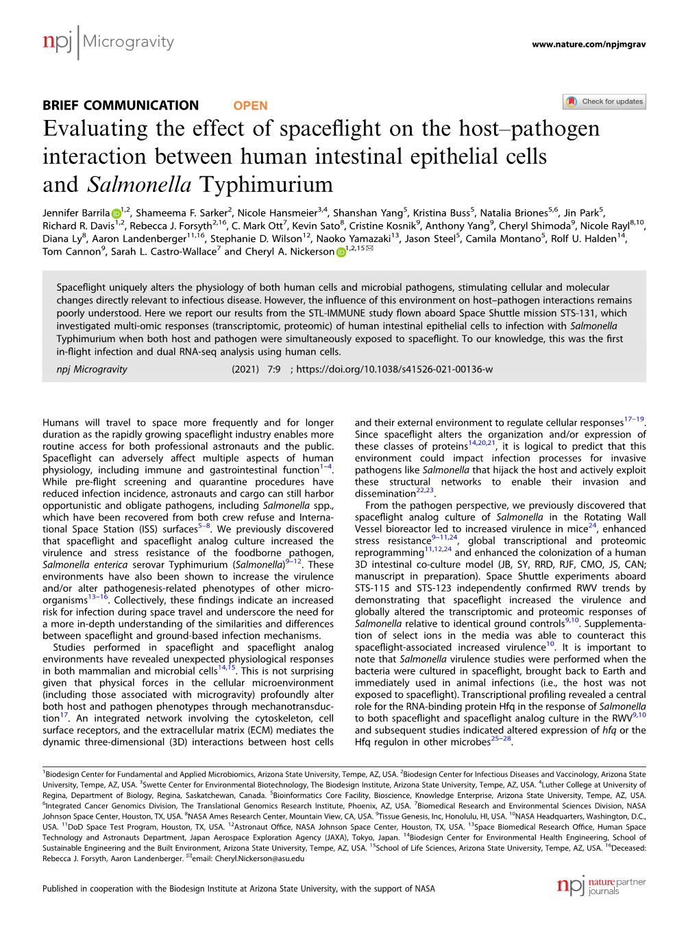 Evaluating the Effect of Spaceflight on the Host–Pathogen Interaction